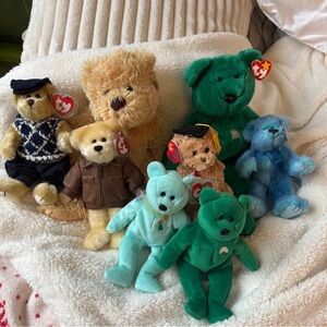 BEANIE BABY BEARS LOT - AZURE, ERIN, BORRIS, BARON, ARIEL, SCHOLARS class of ‘08